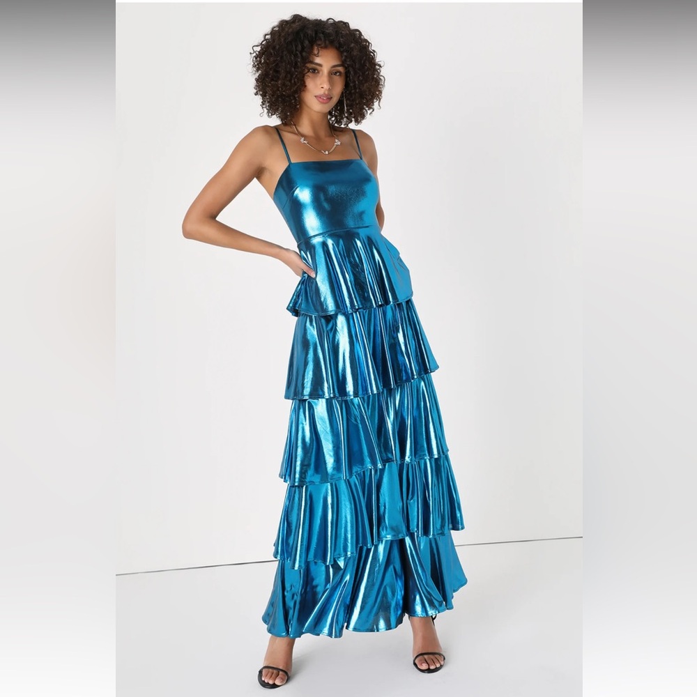 Lulus Blue Metallic Gown
